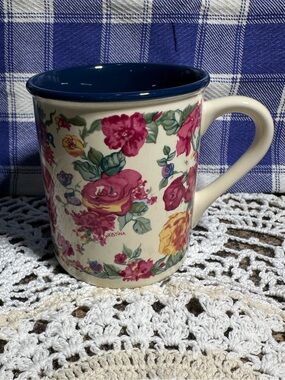 Vintage 1988 Floral Ceramic Coffee Mug - Blue Interior